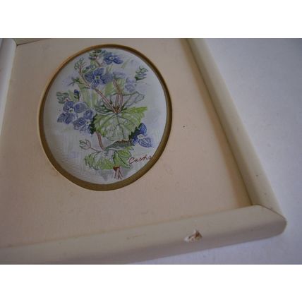 J & J Cash Silk Embroidered Framed Picture Blue Speedwell Flower Vintage Series