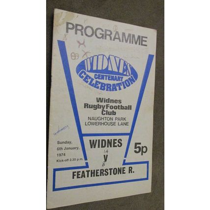 1974 Rugby Football League programme - Widnes v Featherstone Rovers (centenary)