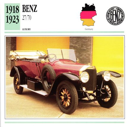 Collectors Club card. Classic Cars. Benz 27/70
