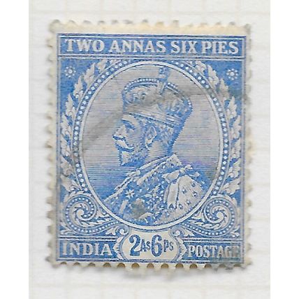 INDIA 1911 K5 TWO ANNAS SIX PIES BLUE SINGLE STAMP LOT SG170 170 SG USED