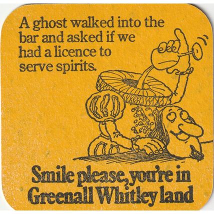 BEER MAT - GREENALL WHITLEY BREWERY - BEER BELONGS HERE - (Cat No 369) - (1976)