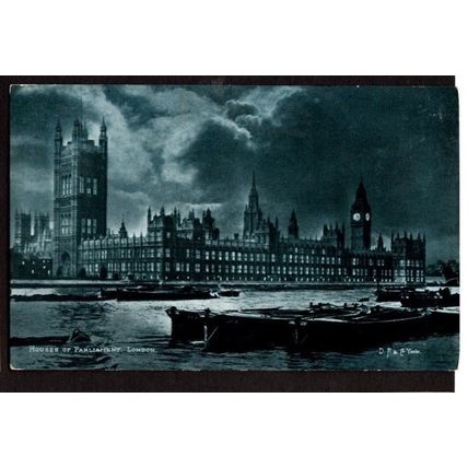 HOUSES OF PARLIAMENT, LONDON Night scene early 1900's Boston M/C No 6 Postmark