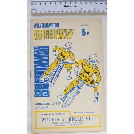 1971 Wolves v Belle Vue Speedway Programme, 2nd April