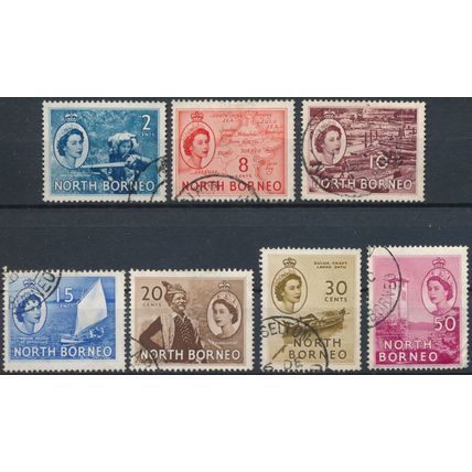 QEII: 7 Values - North Borneo 1954 - FH - SG 373 & 377/82