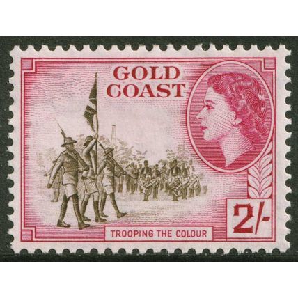 Gold Coast QEII 1952-54 2s Brown-Olive Carmine Trooping the Colour SG162 Mint MH