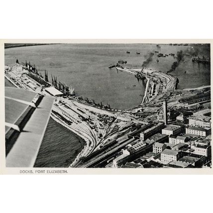 Docks At Port Elizabeth Antique Aerial South African Postcard