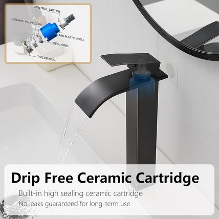 Vessel Sink Faucet Oil Rubbed Bronze, Tall Bathroom Faucet, Waterfall Modern Lav