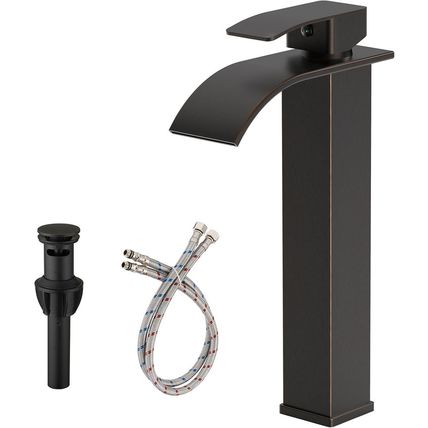 Vessel Sink Faucet Oil Rubbed Bronze, Tall Bathroom Faucet, Waterfall Modern Lav