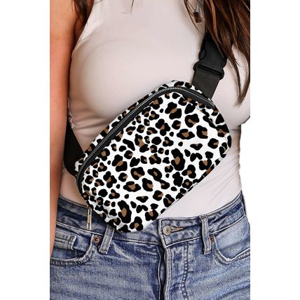 White Cheetah Print Multi Interlayer Zipped Crossbody Bag