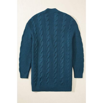 Peacock Blue Cable Knit Button Front Pocketed Baggy Cardigan