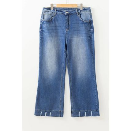 Ashleigh Blue Medium Wash Ripped Edge Flared Plus Size Jeans