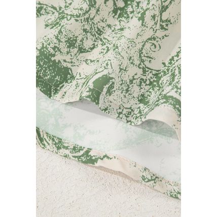 Green Landscape Print Tied 3/4 Sleeve Shirt with Sash