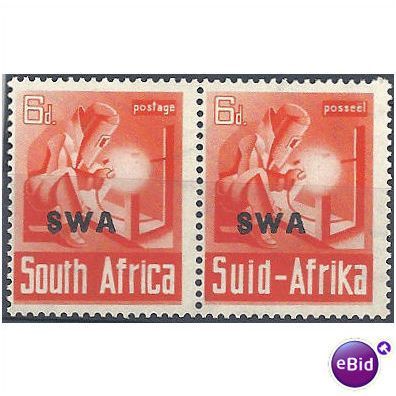 South West Africa 1941 SG119 6d Red-Orange Mounted Mint Pair .