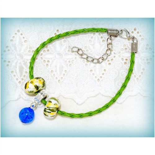 Woven Braided Bracelet Blue Crackle Ball Charm European Bead Jewellery 1307