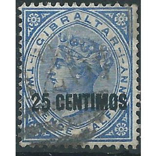 Gibraltar 1889 SG18 25c on 2 1/2d Bright Blue Fine Used . ...