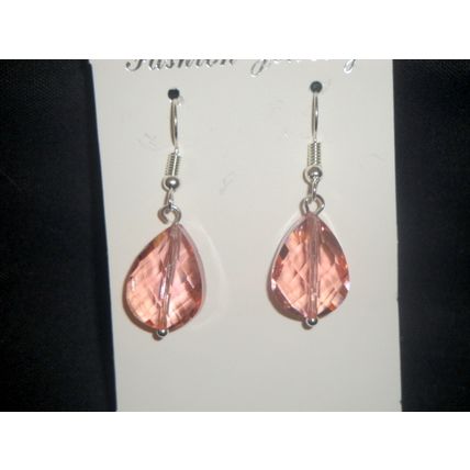 Woderful large faceted pearcut pink crystal glass earrings