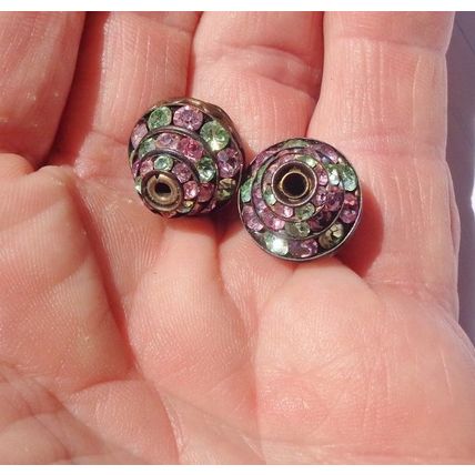 2 Bicone Pink Green Rhinestone Beads 18mm Accent Piece bd007