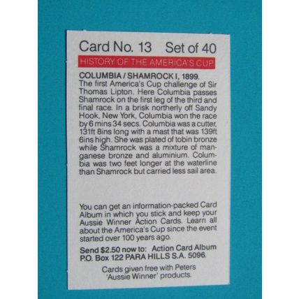 Peters Foods Australia 1987 The History of the Americas Cup Cards Choice (e25)