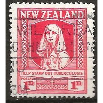 New Zealand 1929 SG544 1d + 1d Scarlet HEALTH Stamp “TUBERCULOSIS” Good Used ..