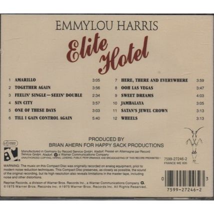 Emmylou Harris - Elite Hotel 12 track CD album 7599272462