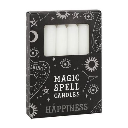 Candles - Set of 12 White 'Happiness' Spell Candles