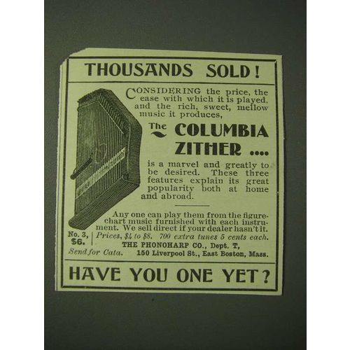 1900 Phonoharp Columbia Zither Ad - Thousands Sold