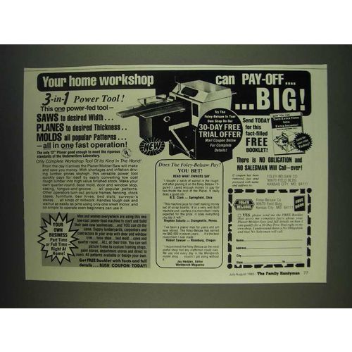 1985 Foley-Belsaw Molder - Planer - saw Ad - Your home workshop can pay-offÉ
