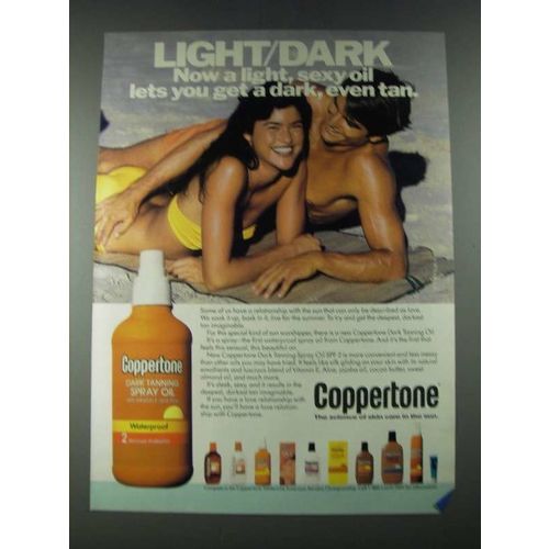 1987 Coppertone Dark Tanning Spray Oil Ad - Light, Sexy Oil