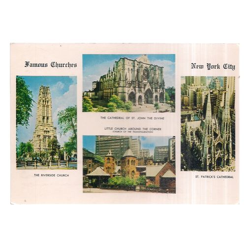 FAMOUS CHURCHES, NEW YORK CITY, USA unused vintage postcard =