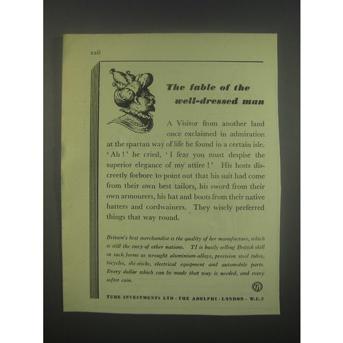 1949 TI Tube Investments Ad - The fable of the well-dressed man