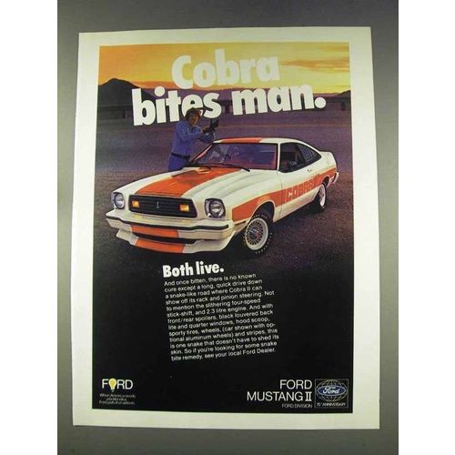 1977 Ford Mustang Cobra II Ad - Cobra Bites Man