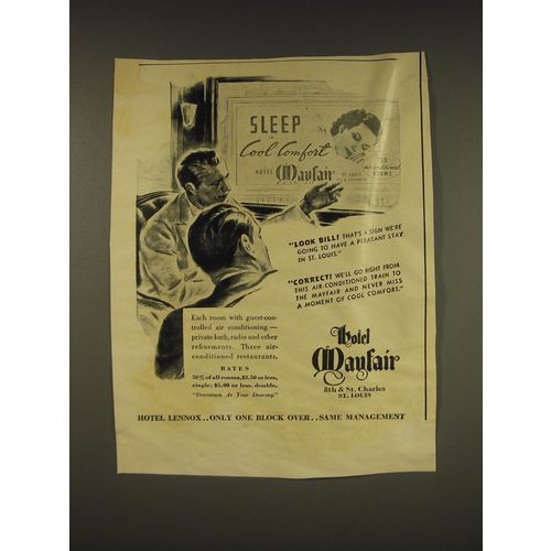 1937 Hotel Mayfair, St. Louis Ad - Look Bill! That's a sign we're going have