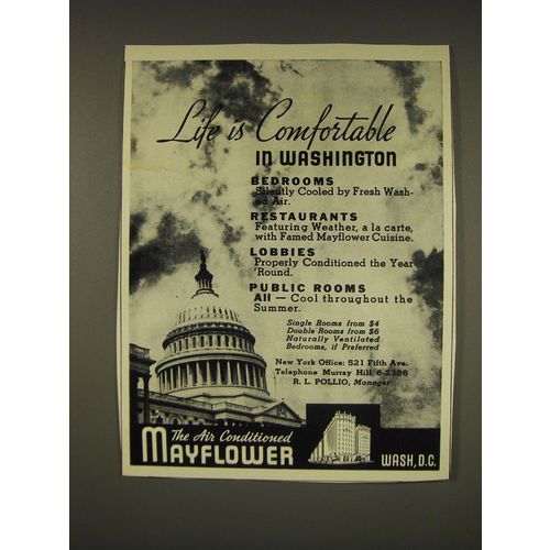 1937 Mayflower Hotel, Washington D.C. Ad - Life is comfortable in Washington