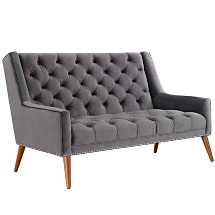 Velvet Love Seat Banquette Antique Nickel Nail Head Trim Black, Gray, Ivory, Blu