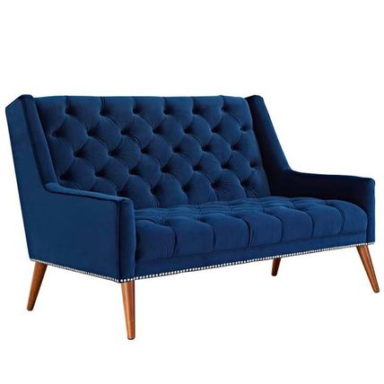 Velvet Love Seat Banquette Antique Nickel Nail Head Trim Black, Gray, Ivory, Blu