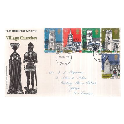 VILLAGE CHURCHES.. June, 1972 FDC. first day cover
