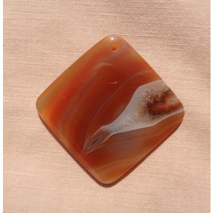 G Banded Square Agate Pendant 2"x2" 50mm Orange White Crystal Gemstone