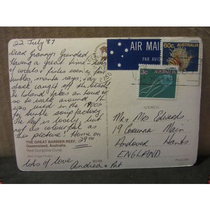 THE GREAT BARRIER REEF, QUEENSLAND. AUSTRALIA used postcard 1987 postmark =