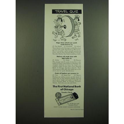1962 First National Bank of Chicago Travelers Checks Ad - Huge Stone Wheels