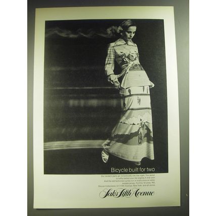 1974 Saks Fifth Avenue Jacket and A-Line Skirt Ad - Bicycle built for two