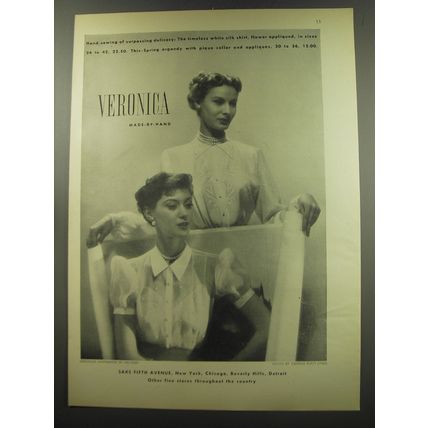 1949 Veronica Made-By-Hand White Silk Shirt Advertisement - Hand-Sewing