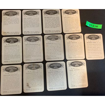 10 Vintage Tuckfields Australian Bird Cards - SET D (13 cards)