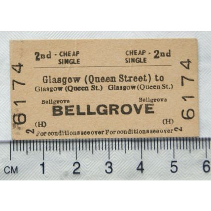 British Railways Board ticket 2nd Special Cheap single Glasgow to Bellgrove