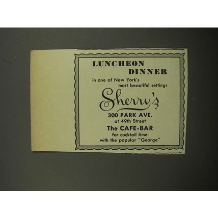 1951 Sherry's Restaurant Ad - one of New York's most beautiful Settings