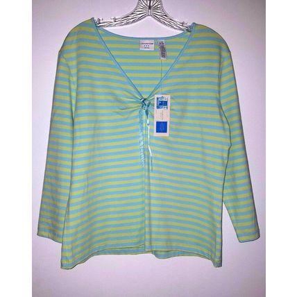 Covington NEW W/Tag Womens Green Blue Striped Cotton Spandex Stretch Top Size Lg