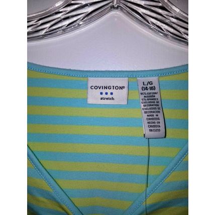 Covington NEW W/Tag Womens Green Blue Striped Cotton Spandex Stretch Top Size Lg