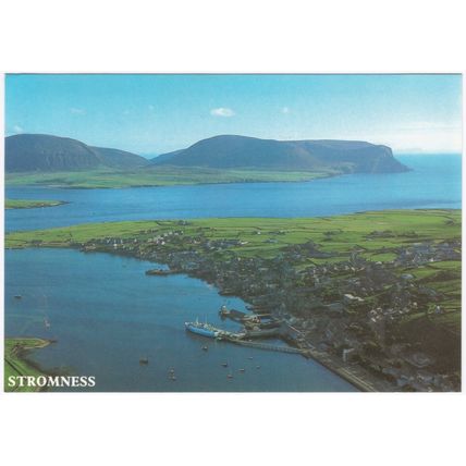 Postcard Stromness, Orkney, Scotland. St. Ola ro-ro ferry. Aerial view