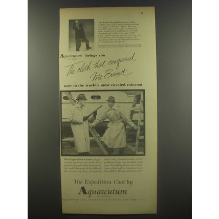 1956 Aquascutum Coats Ad - The cloth that conquered Mt. Everest