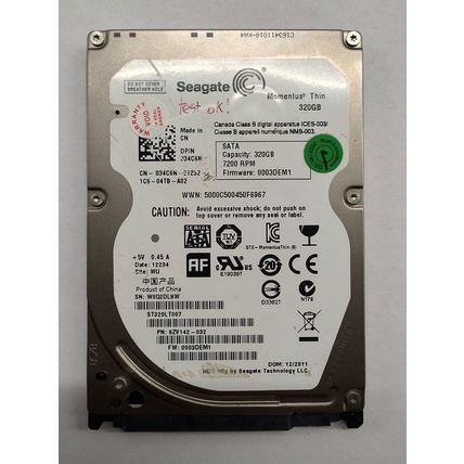 Seagate S-ATA harddisk. Momentus Thin / 320GB / ST320LT007 / 7200 RPM