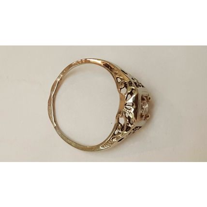 Art Deco 14k White Gold Engagement .20ct Brilliant Cut Diamond Filigree Ring